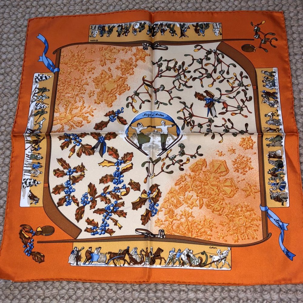 HERMES NEIGE D'ANTAN SILK SCARF POCHETTE POCKET SQUARE COLLECTORS PIECE NEW